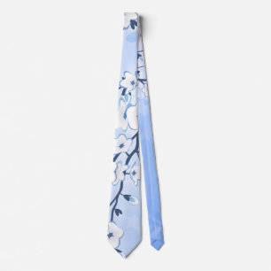 Cherry Blossom Floral Blue White Tie