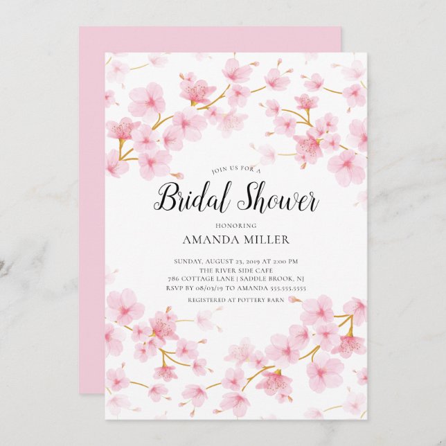 Cherry Blossom Floral Bridal Shower Invitation (Front/Back)