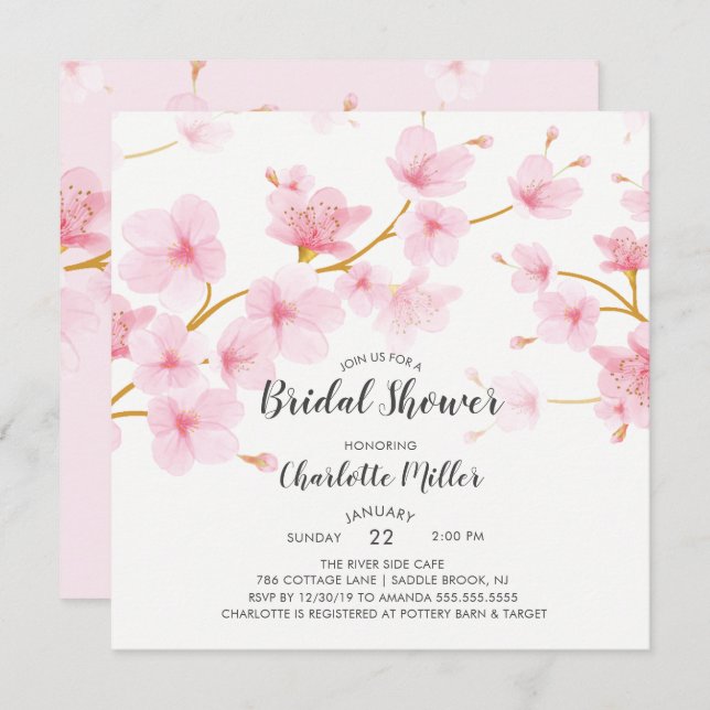 Cherry Blossom Floral Bridal Shower Invitation (Front/Back)