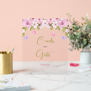 Cherry Blossom Floral Cards And Gifts Baby  Shower Acrylic Sign