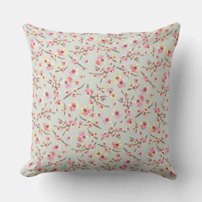 Cherry Blossom Floral Cushion (Front)