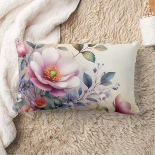 Cherry Blossom Floral Delight  in watercolor Lumbar Cushion