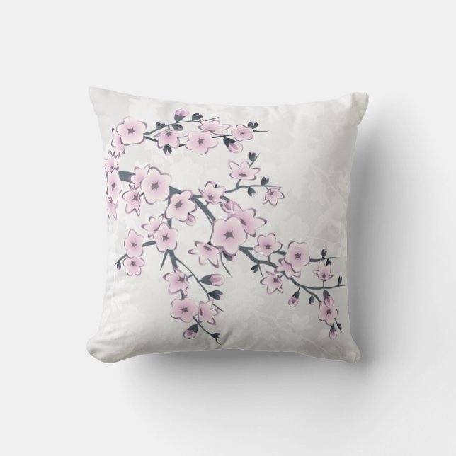 Cherry Blossom Floral Dusty Pink White Cushion (Front)