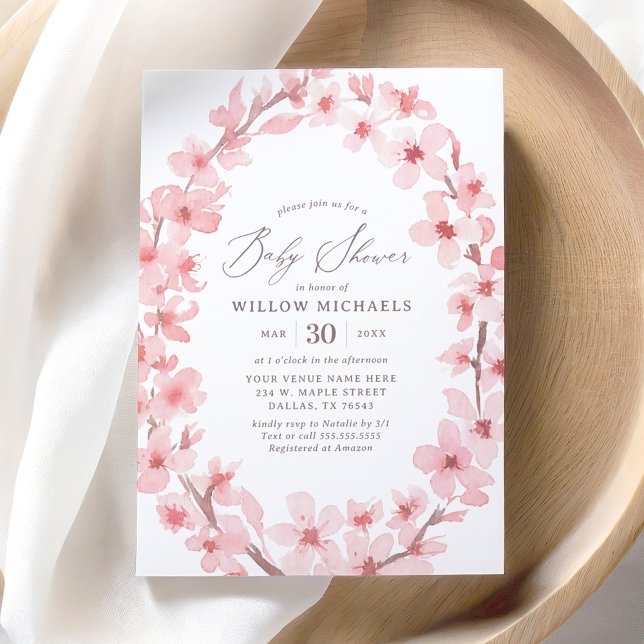 Cherry Blossom Floral Girl Baby Shower Invitation (Creator Uploaded)