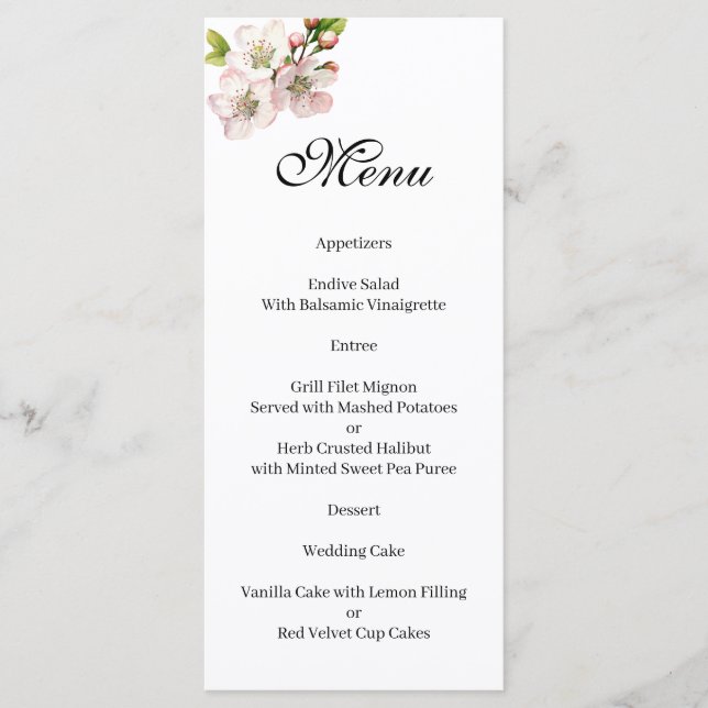 Cherry Blossom floral  Menu (Front)