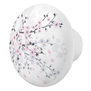 Cherry Blossom Floral Pastel Dusty Pink Ceramic Knob