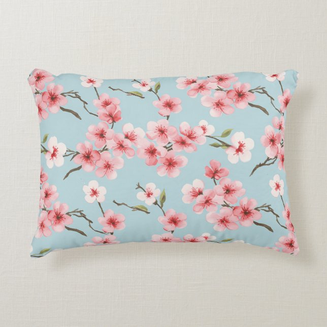 Cherry Blossom Floral Pattern Decorative Cushion (Front)