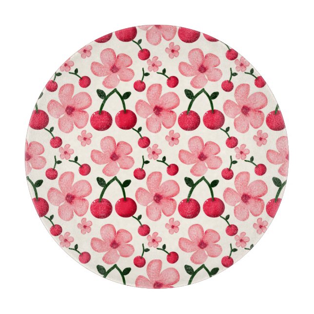 Cherry Blossom Floral Pattern, Pink Flowers  Cutting Board (Front)