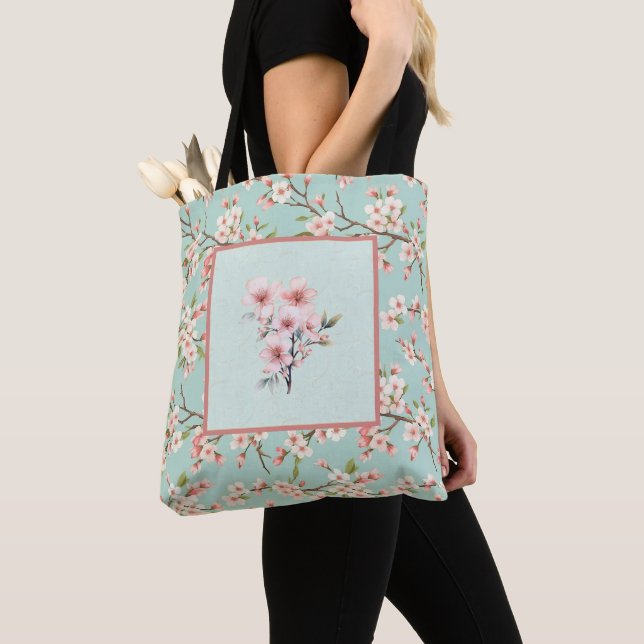 Cherry blossom floral pattern tote bag (Close Up)