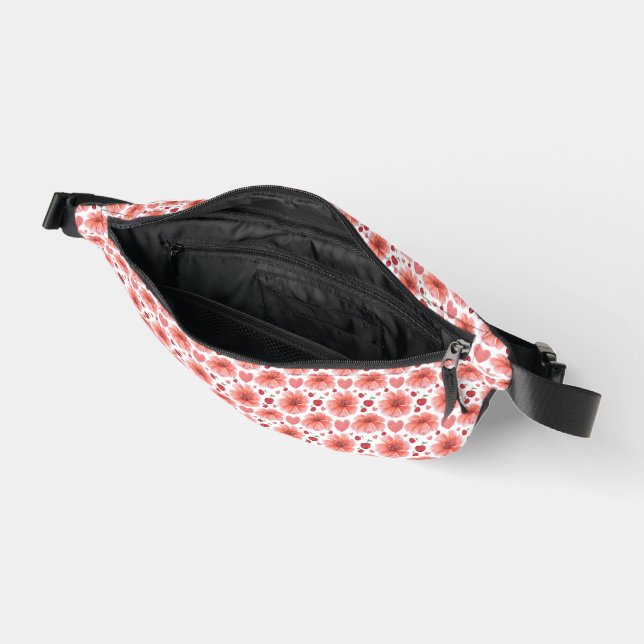 Cherry Blossom Floral Pattern with hearts Bum Bags (Open)
