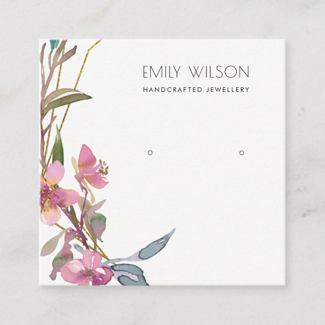 CHERRY BLOSSOM FLORAL STUD EARRING DISPLAY LOGO SQUARE BUSINESS CARD (Front)