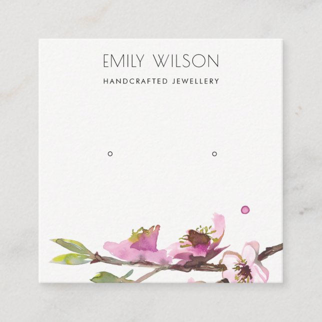 CHERRY BLOSSOM FLORAL STUD EARRING DISPLAY LOGO SQUARE BUSINESS CARD (Front)