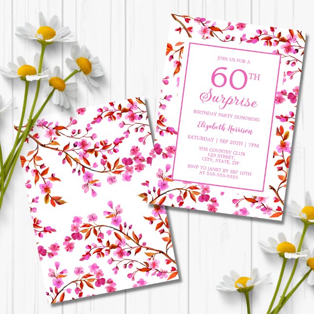 Cherry Blossom Floral Surprise Pink Birthday  Invitation (Creator Uploaded)