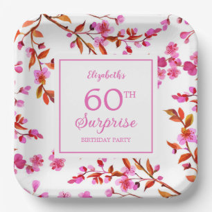 Cherry Blossom Floral Surprise Pink Birthday Paper Plate