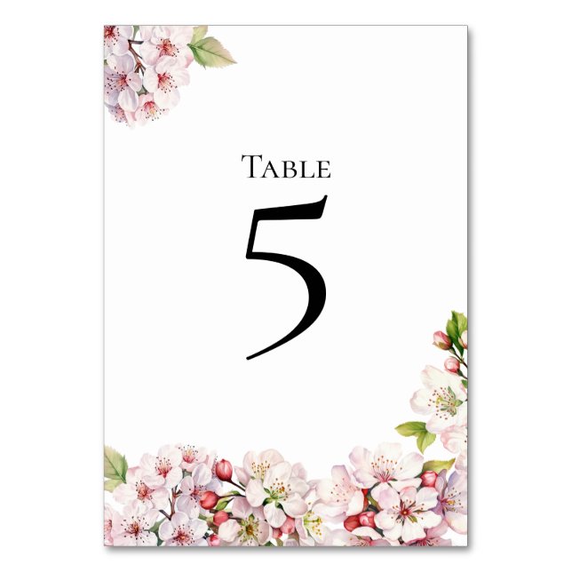 Cherry Blossom floral Table Number Card (Front)