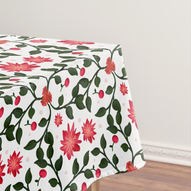 Cherry Blossom Floral Vine Pattern with Cherries Tablecloth (In Situ)