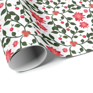 Cherry Blossom Floral Vine Pattern with Cherries Wrapping Paper