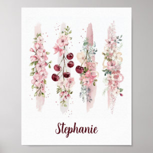 Cherry Blossom Floral Watercolor, Add Name Poster