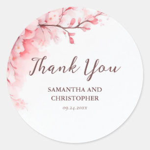 Cherry Blossom Floral Wedding Favor Thank You Classic Round Sticker