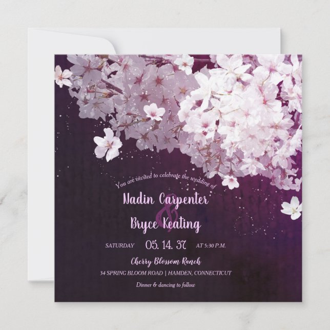 Cherry Blossom Floral Wedding Invitation (Front)