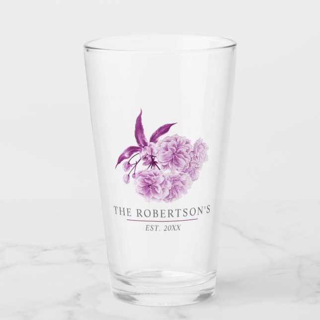 Cherry Blossom flower purple wedding family name Glass (Front)