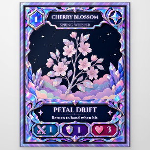 Cherry Blossom Flower, Rainbow Foil Art Postcard