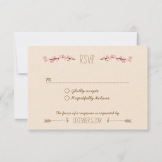 Cherry Blossom Flower Wreath Rustic Wedding RSVP Card