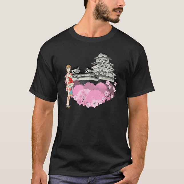 Cherry Blossom Flowers and Japanese Girl Japanese  T-Shirt (Front)