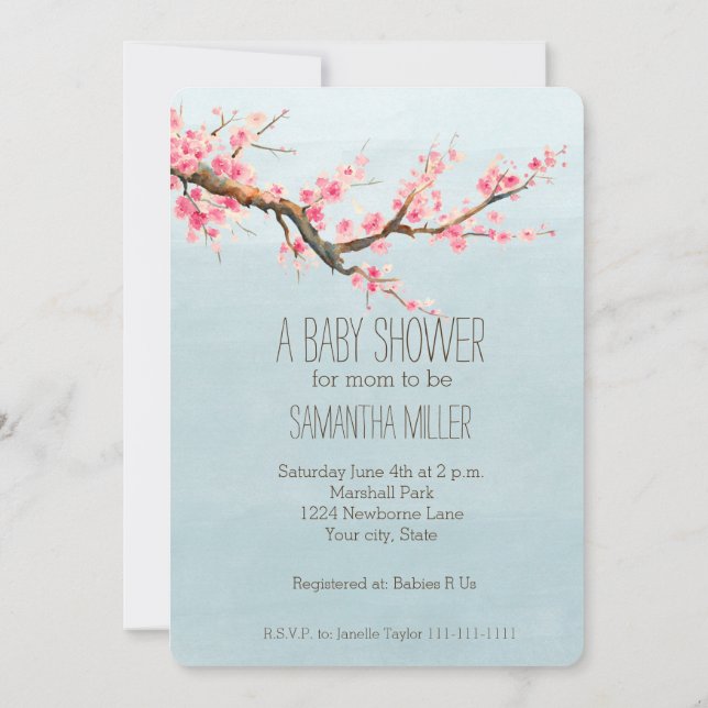 Cherry Blossom Flowers Baby Shower Invitation (Back)