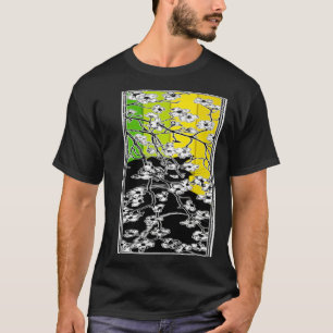 Cherry Blossom Flowers Cat Black Stripes Green and T-Shirt