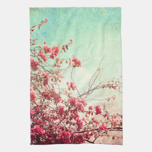 Cherry Blossom Flowers Floral Kitchen Dish Towel (Vertical)
