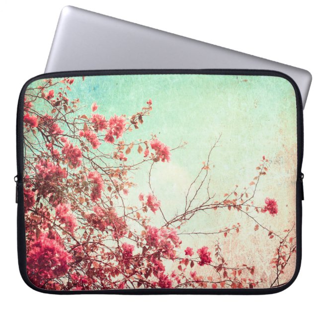 Cherry Blossom Flowers Floral Red 15" Laptop Case (Front)