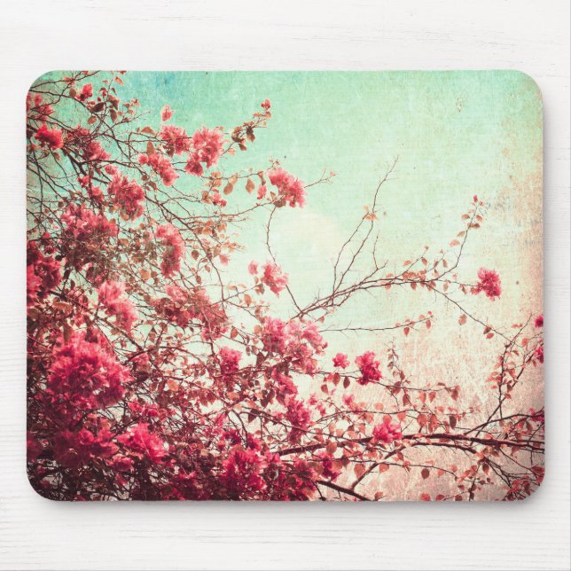 Cherry Blossom Flowers Floral Red Blue Mouse Pad (Front)