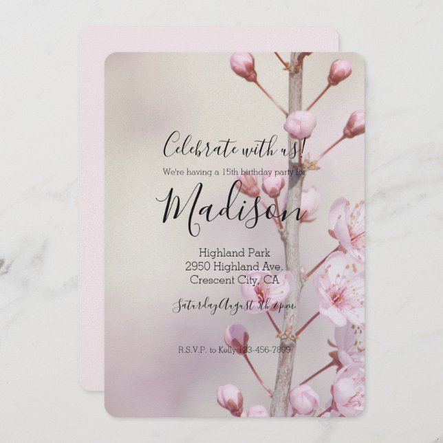 Cherry Blossom Flowers Invitation (Front/Back)