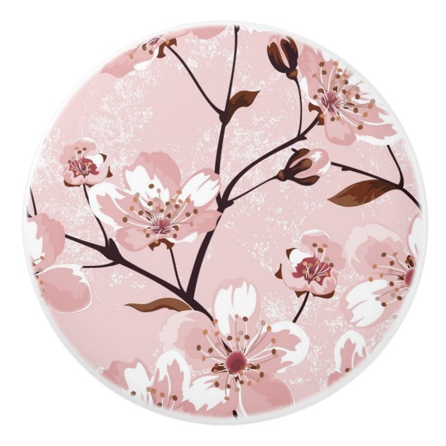 Cherry Blossom Flowers Pattern Ceramic Knob (Front)