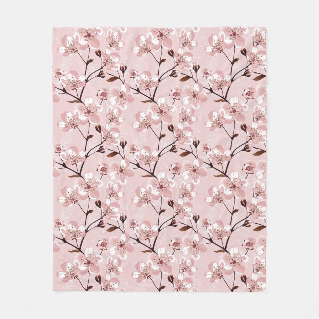 Cherry Blossom Flowers Pattern Fleece Blanket (Front)