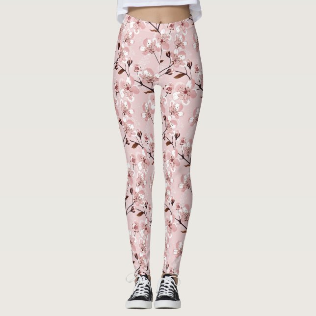 Cherry Blossom Flowers Pattern Leggings (Front)