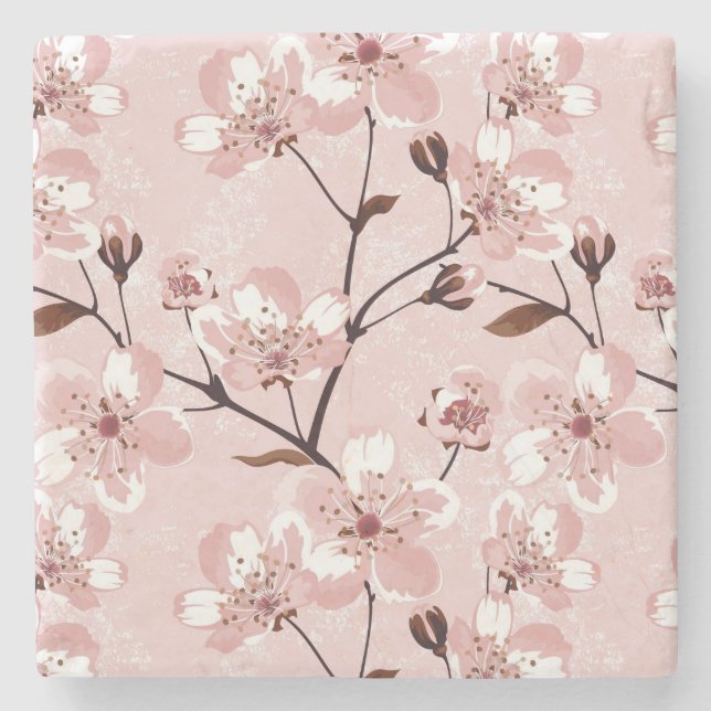 Cherry Blossom Flowers Pattern Stone Coaster (Front)
