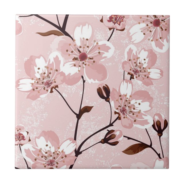 Cherry Blossom Flowers Pattern Tile (Front)
