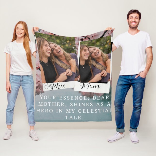 Cherry blossom flowers spring personalised mum's fleece blanket (In Situ)