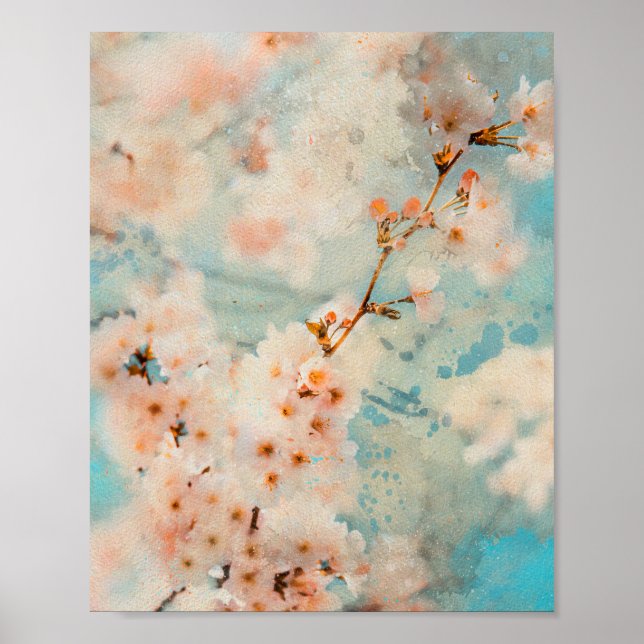 cherry blossom flowers watercolor painting poster (Front)