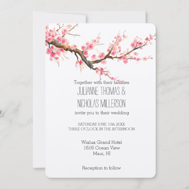 Cherry Blossom Flowers Wedding Invitation (Front)