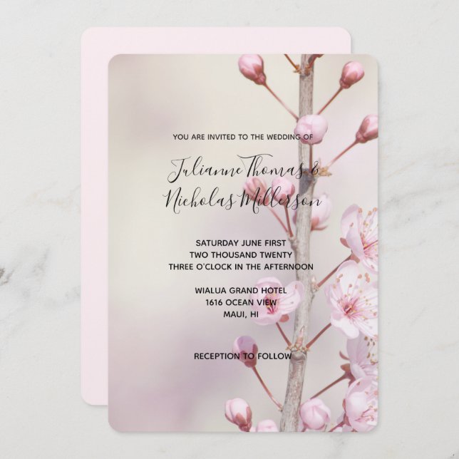 Cherry Blossom Flowers Wedding Invites (Front/Back)