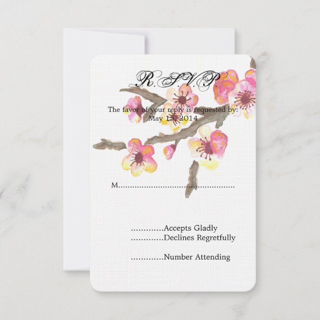 Cherry Blossom Flowers Wedding RSVP Card (Front)