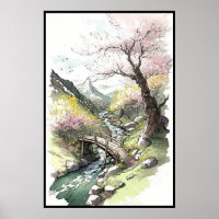 Cherry Blossom Forest in Bloom at Dawn of Spring