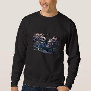 Cherry Blossom Forest Pink Sunset Pixel Minimalist Sweatshirt