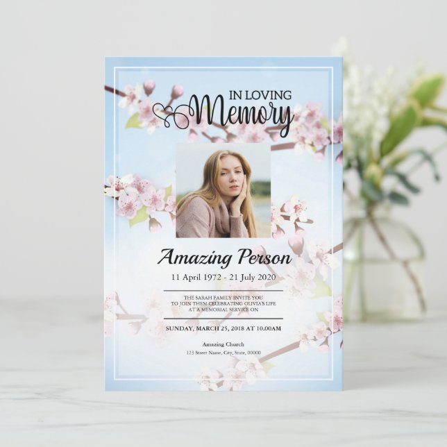 Cherry blossom Funeral order of service Invitation (Standing Front)