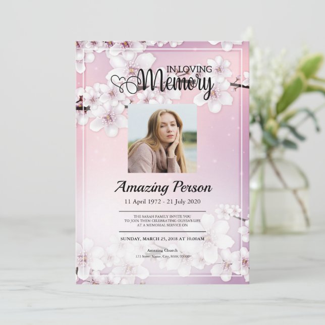 Cherry blossom Funeral order of service Invitation (Standing Front)