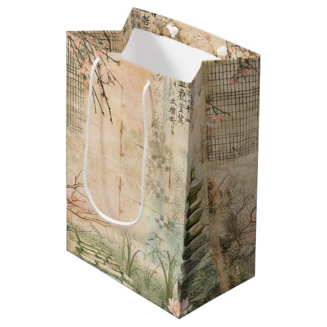 Cherry Blossom Garden Scene (2) Medium Gift Bag (Front Angled)