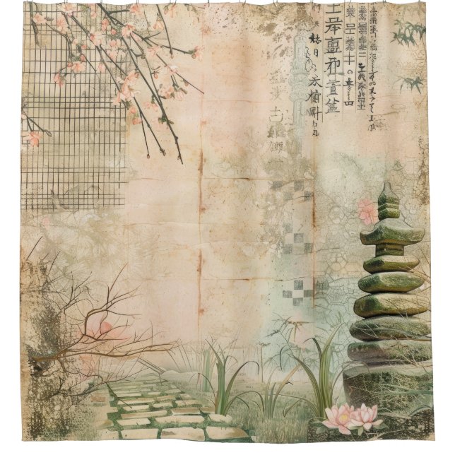 Cherry Blossom Garden Scene (2) Shower Curtain (Front)